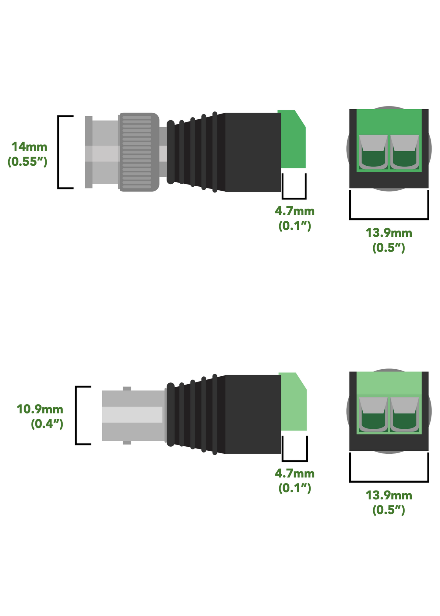 Male and Female BNC with Terminal Screws (2 pack)